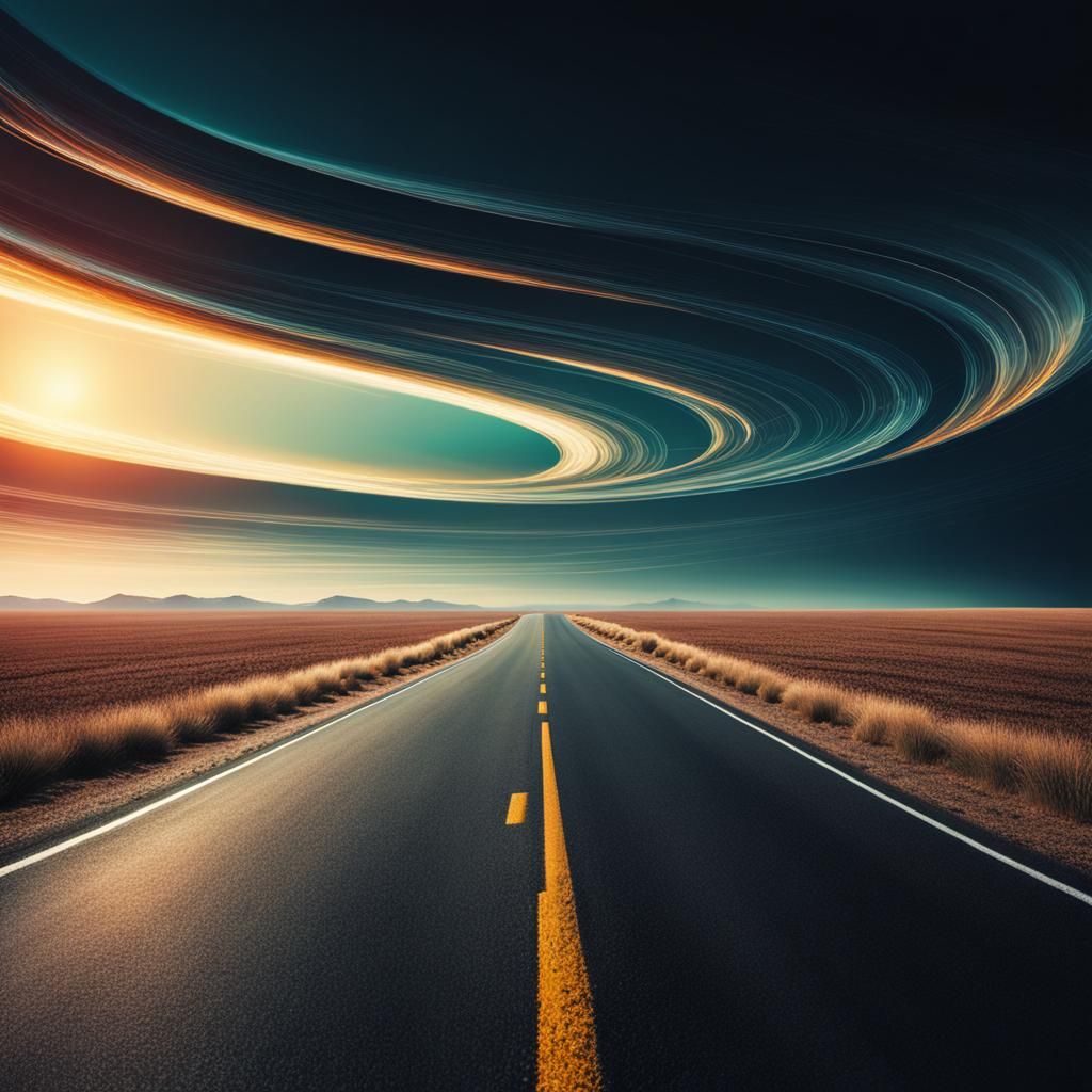 Highway to Horizon with Spiral Vortex: Photographic, 8k