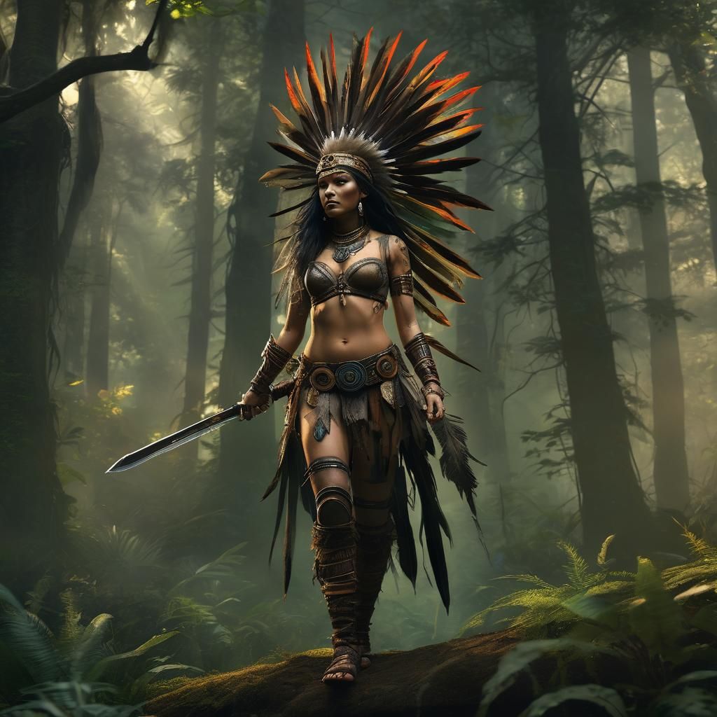 Tribal Warrior Queen in Ancient Forest