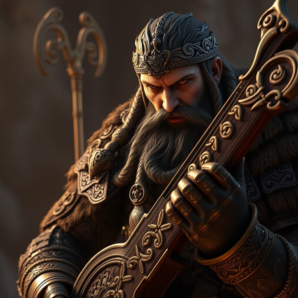 Norse Warrior Bard Portrait in Art Nouveau Style