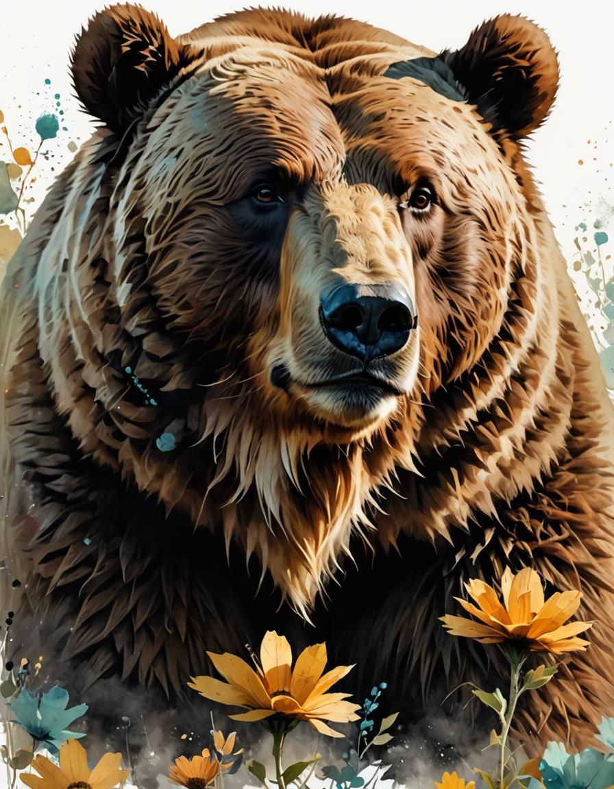 Happy Kodiak Bear Profile Clipart in Pastel Colors