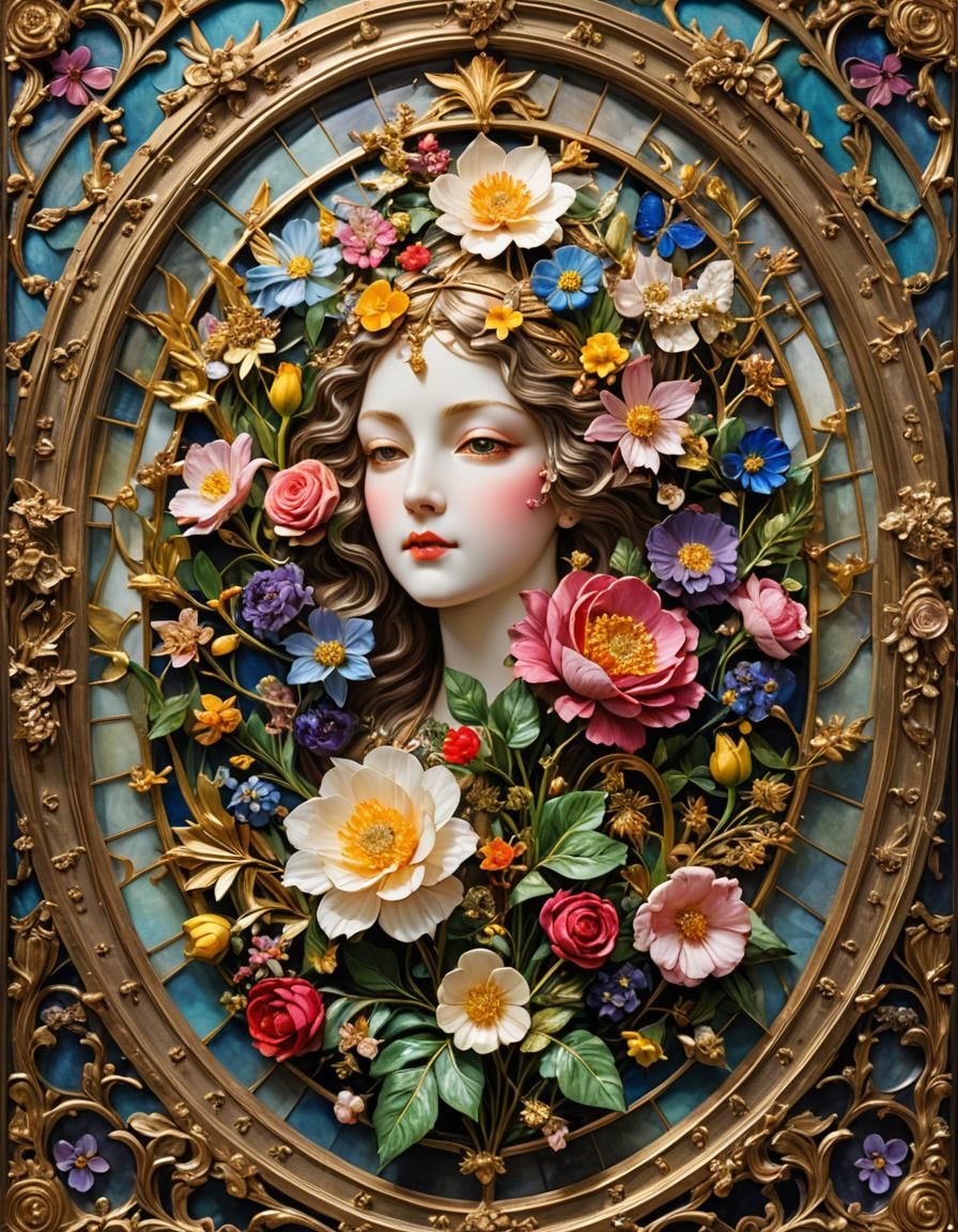 Empress of Springtime Collage with Flowers and Gold