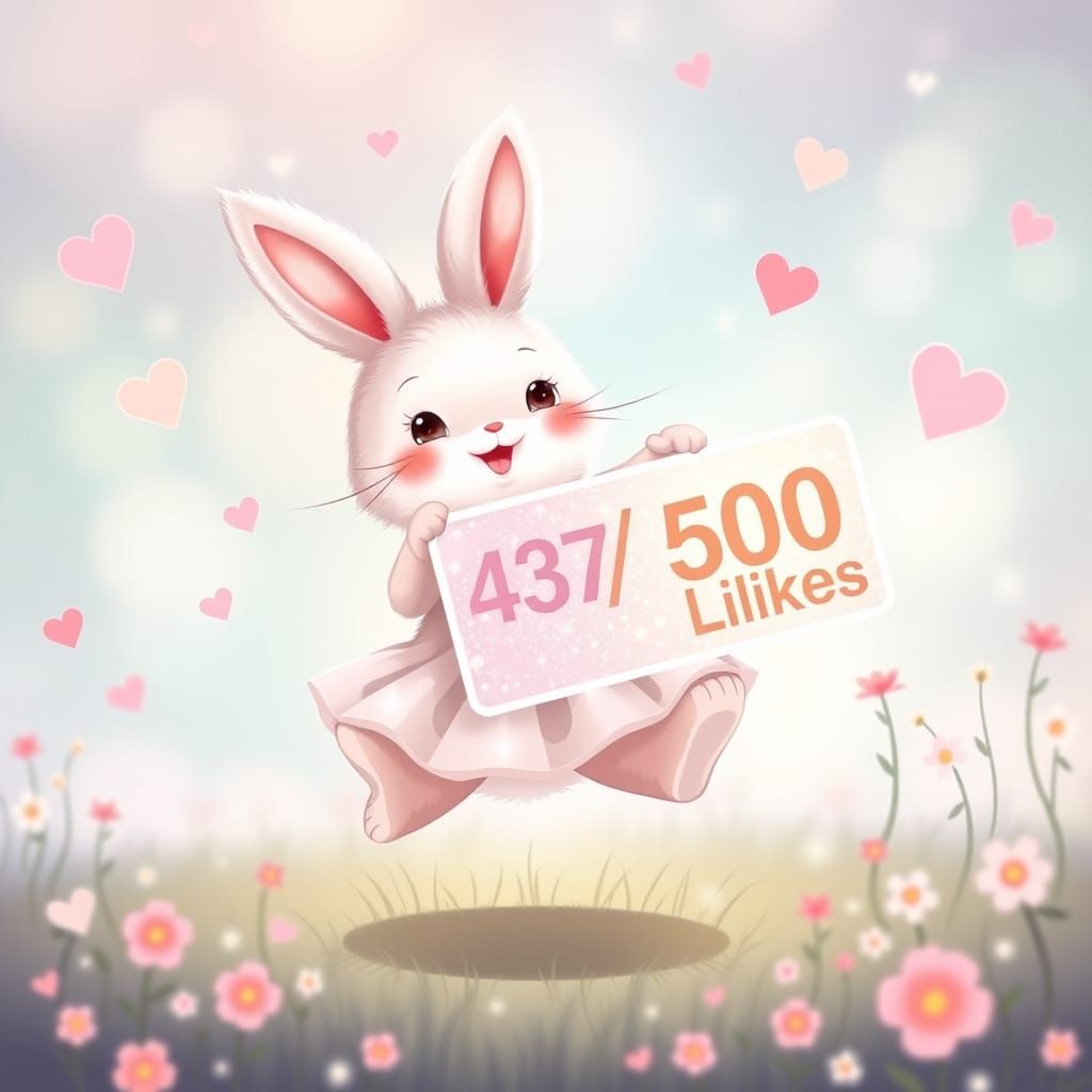 Cute Bunny Jumps for Joy in Kawaii Fantasy Meadow