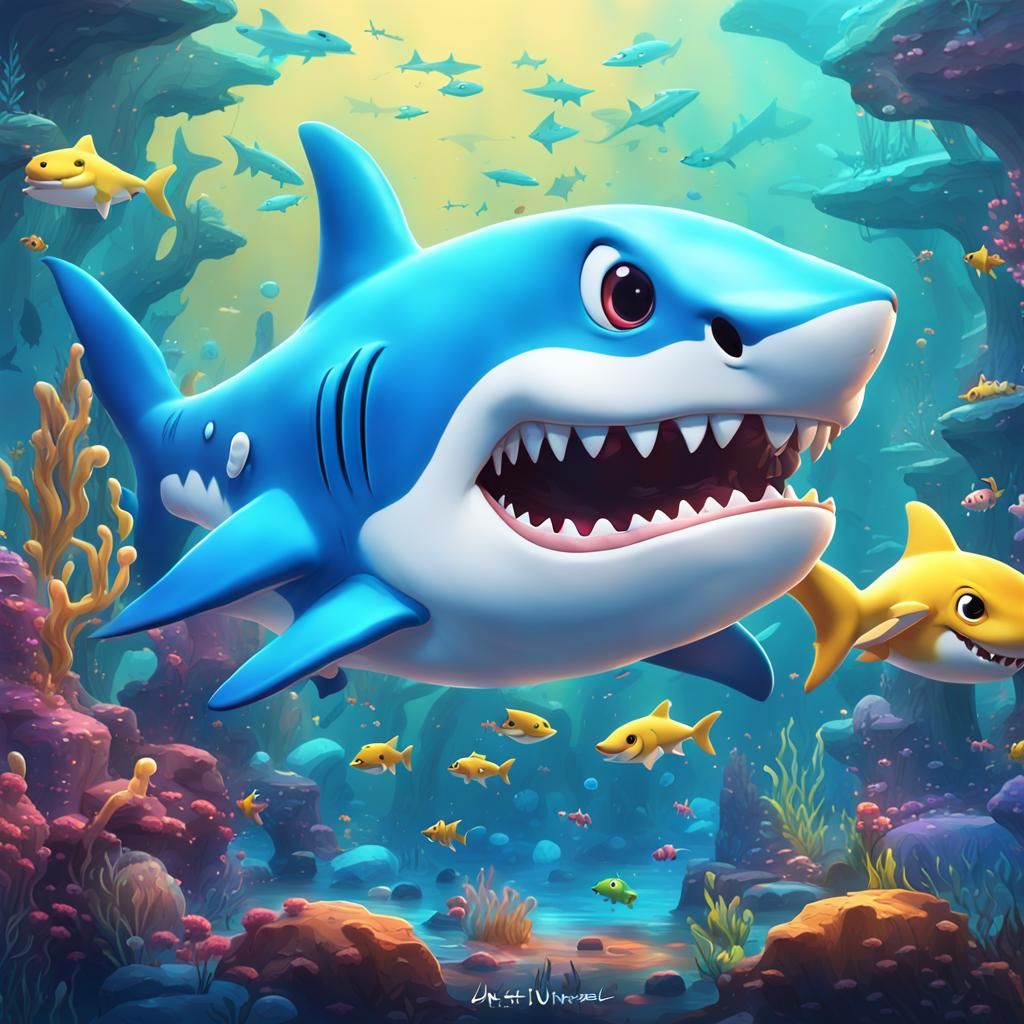 Baby Shark Cartoon Drawing Outlines in Detailed Style