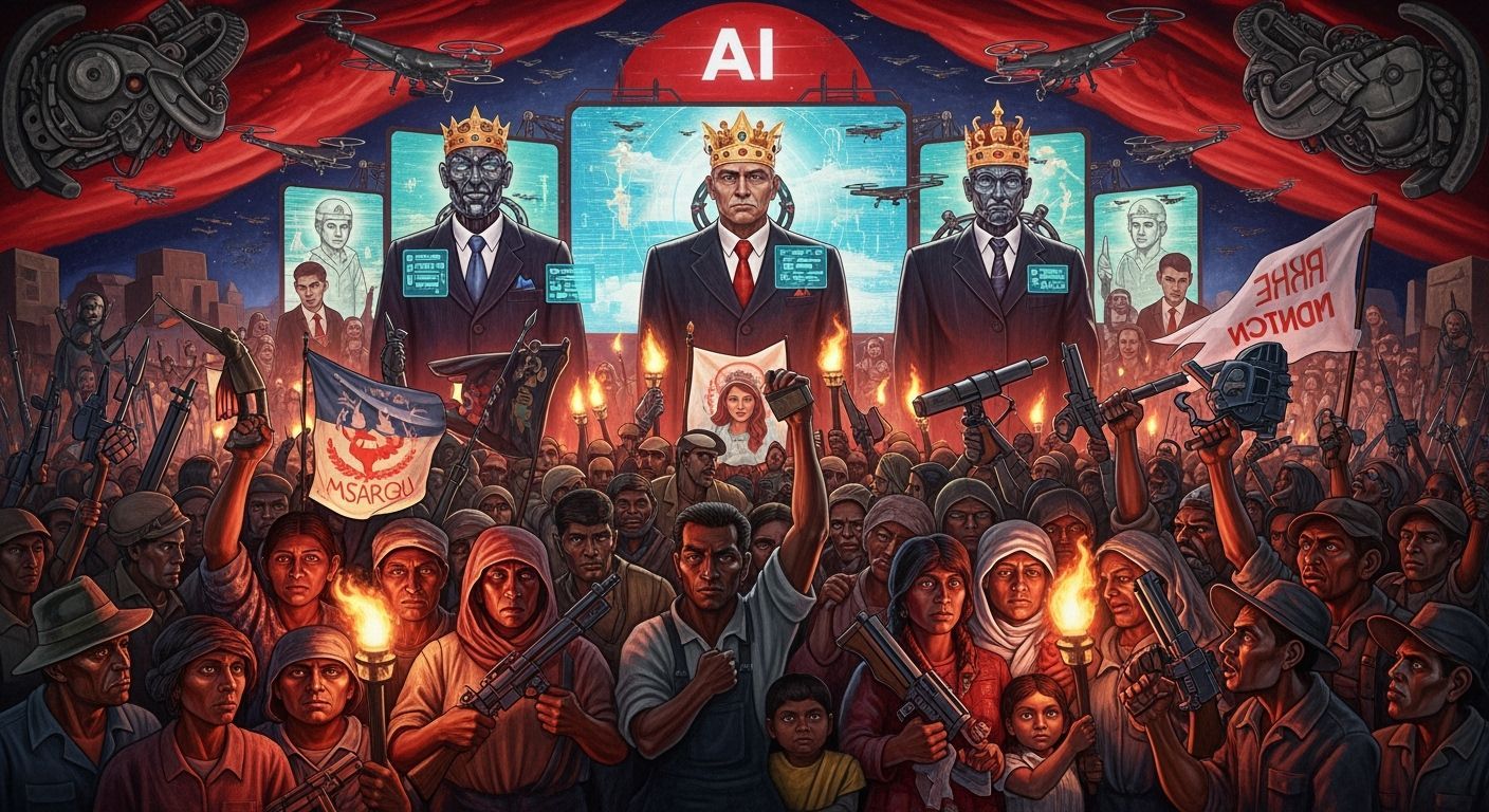 Social Realism Cyberpunk Mural: Humanity's Defiant Stand