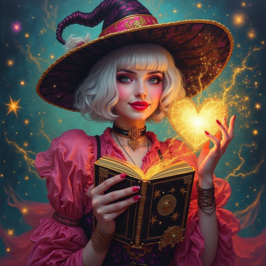 Vibrant Pastel Goth Witch Radiates Magical Power