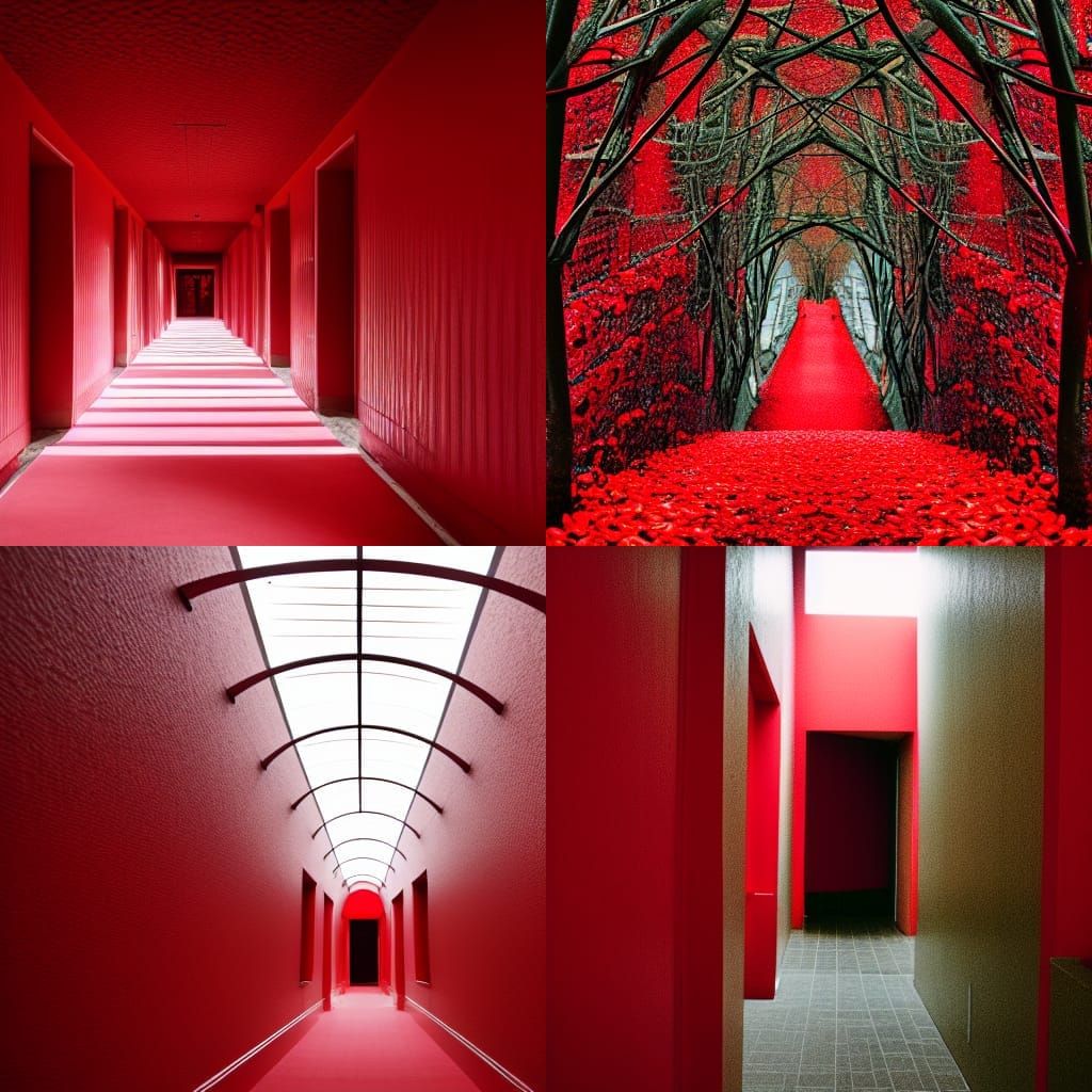 Climbing Limbs in Red Hallway