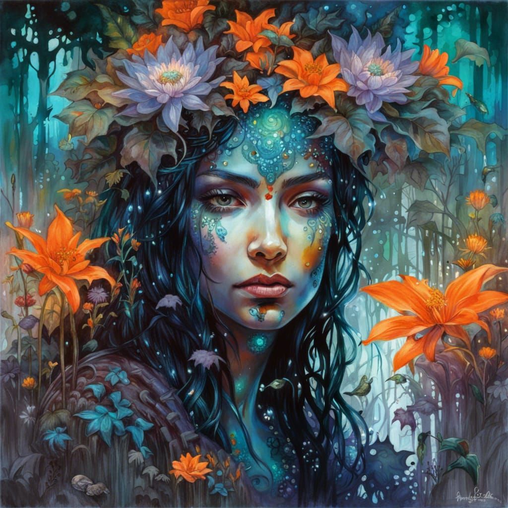 Bioluminescent Princess and Poison Ivy in Mirrored Reflectio...