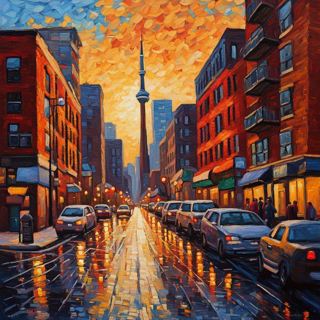 Vibrant Toronto Cityscape in Neo-Impressionist Style