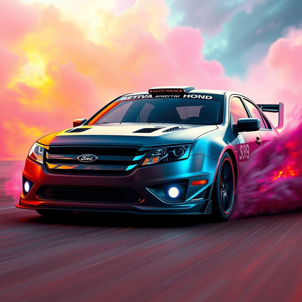High-Octane Rally Car in Vibrant Dreamlike Environment
