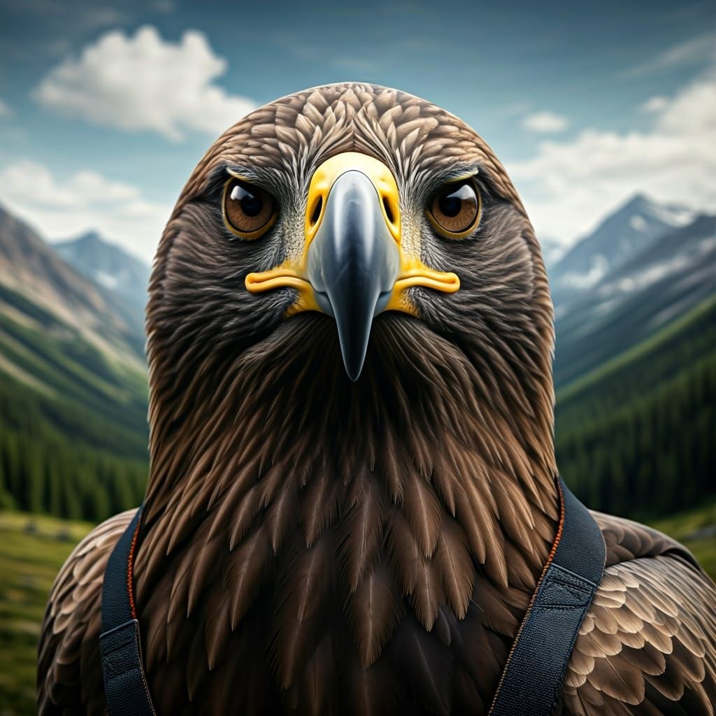 Eagle Selfie with Mountain View in Hyperrealism