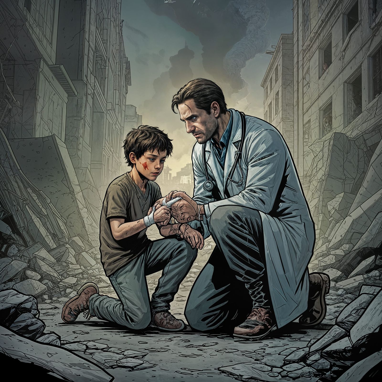 Compassionate Doctor Saves Wounded Child in War-Torn Street