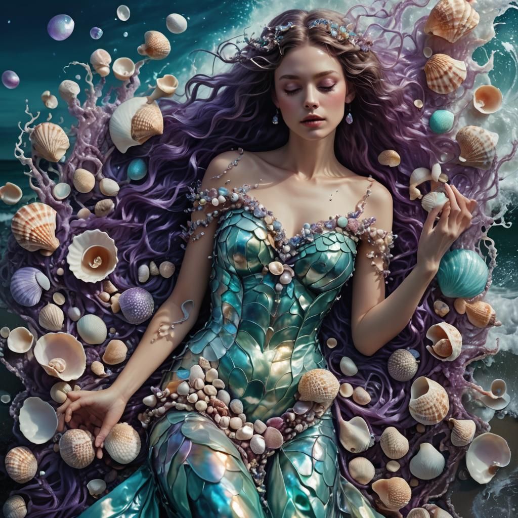 Surreal Seashell Woman: Dreamlike Digital Painting