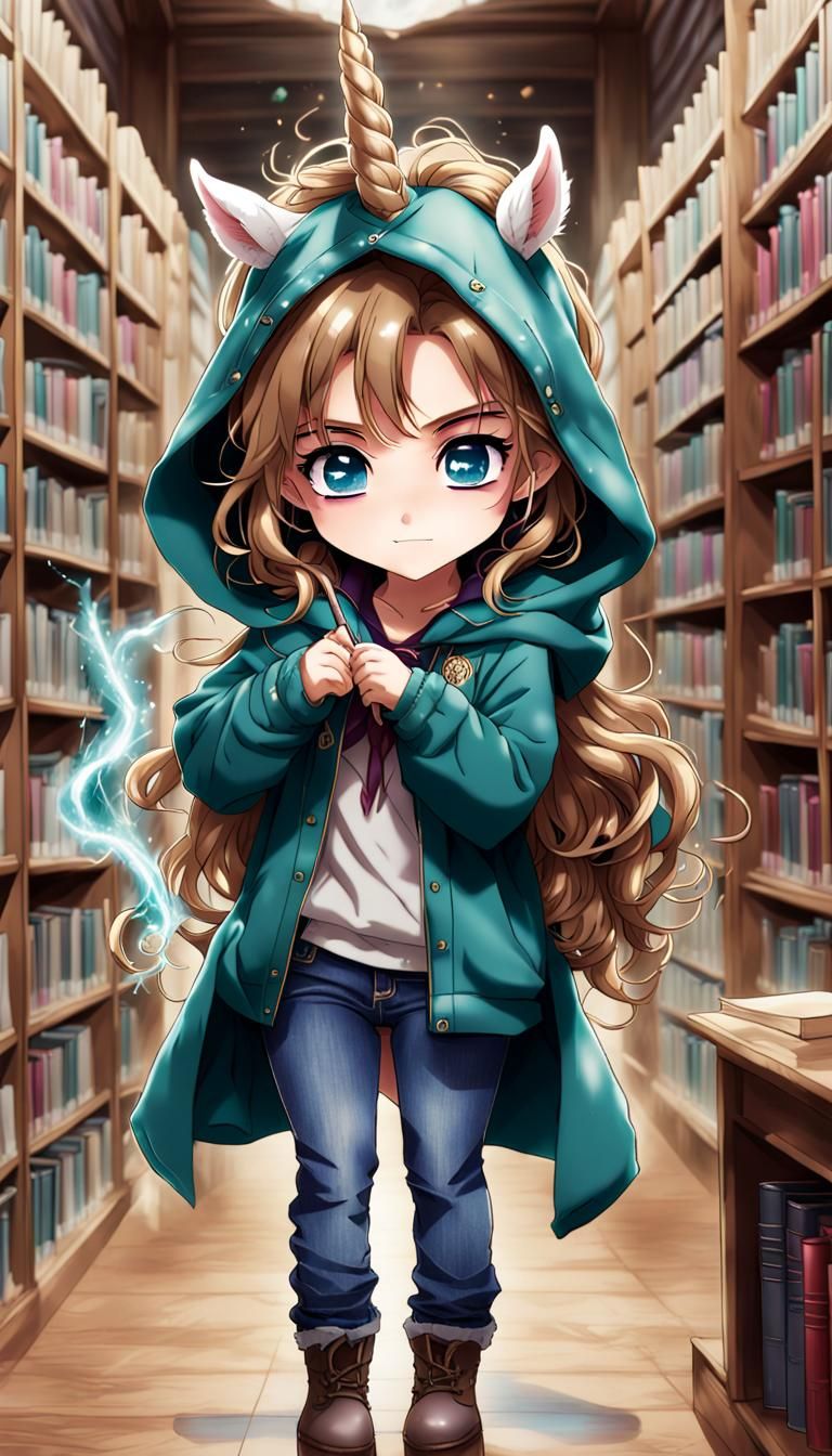 Chibi Hermione Granger Casting Love Spell in Anime Style