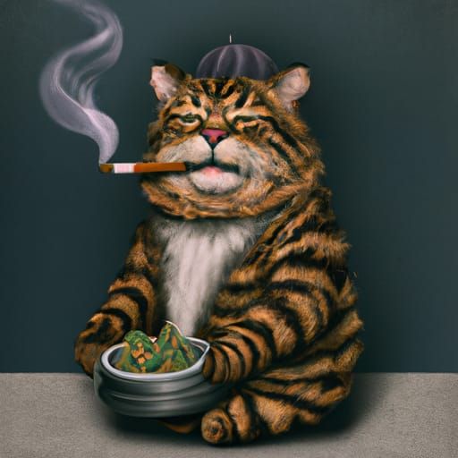 Hyperrealistic Tabby Cat Smoking Weed Concept Art