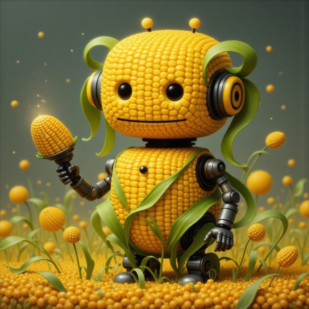 Cute Corn-bot, a cute corn robot. <lora:Just Corny:1.0> <lora:KILL-BOT 000:1.0> <lora:SILVERSONG BALLET:1.2> <lora:Cornf...