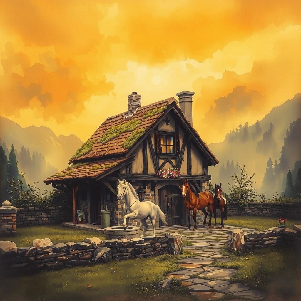 Whimsical Medieval Barn in Muted Grunge Palette