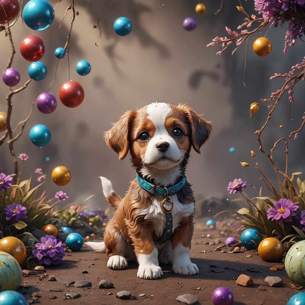 Adorable Puppy: Detailed Matte Painting in Deep Color