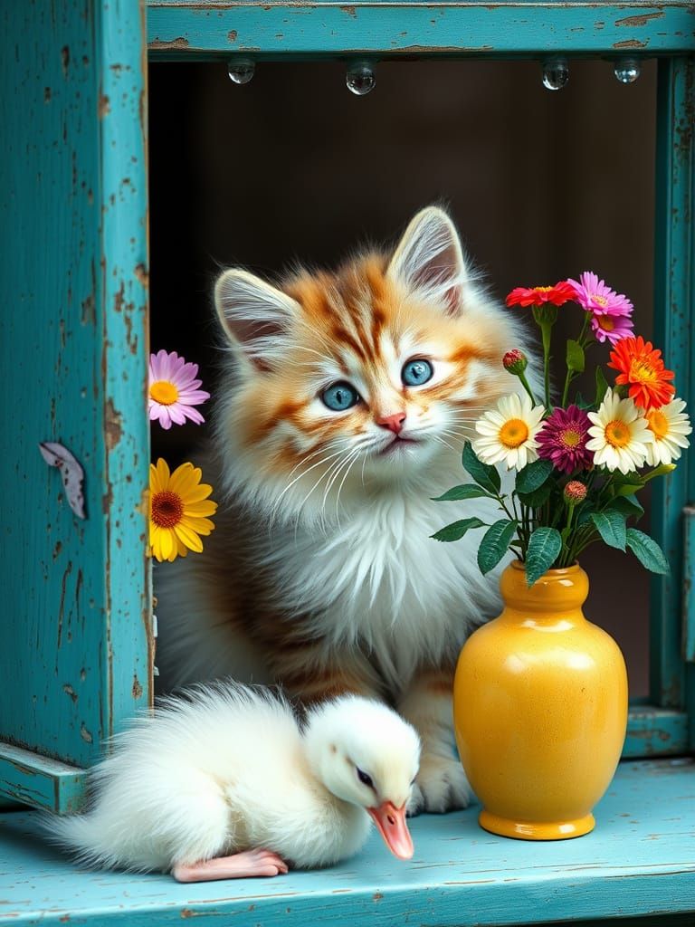 Cute Siberian Kitten Gazing Through Window