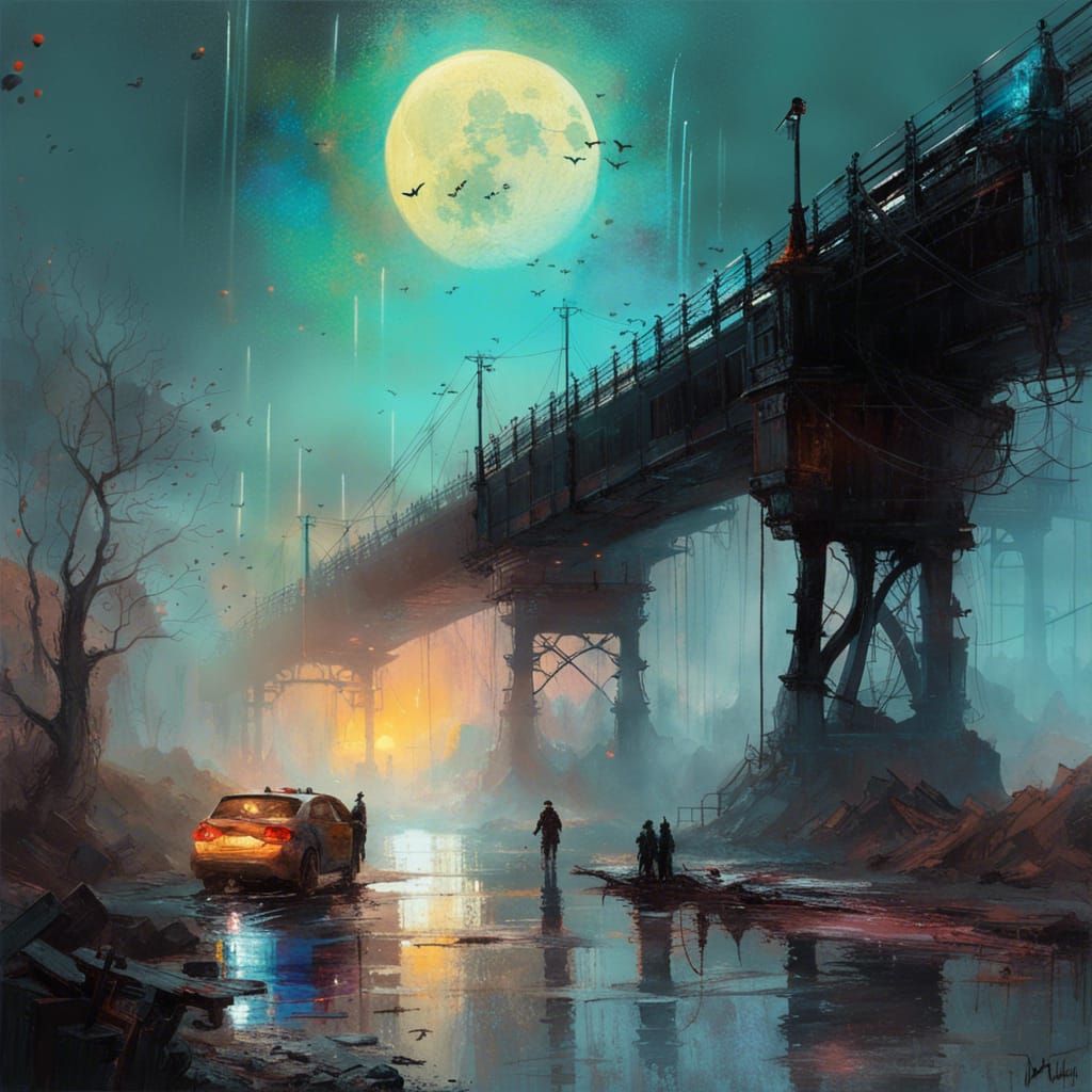 Bridge Under Glowing Moon: Detailed Matte Painting
