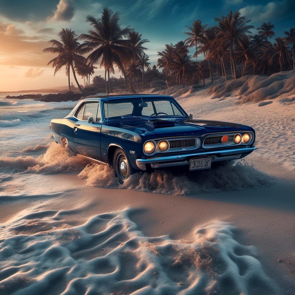 1967 Plymouth Barracuda on Beach in Hyperrealism
