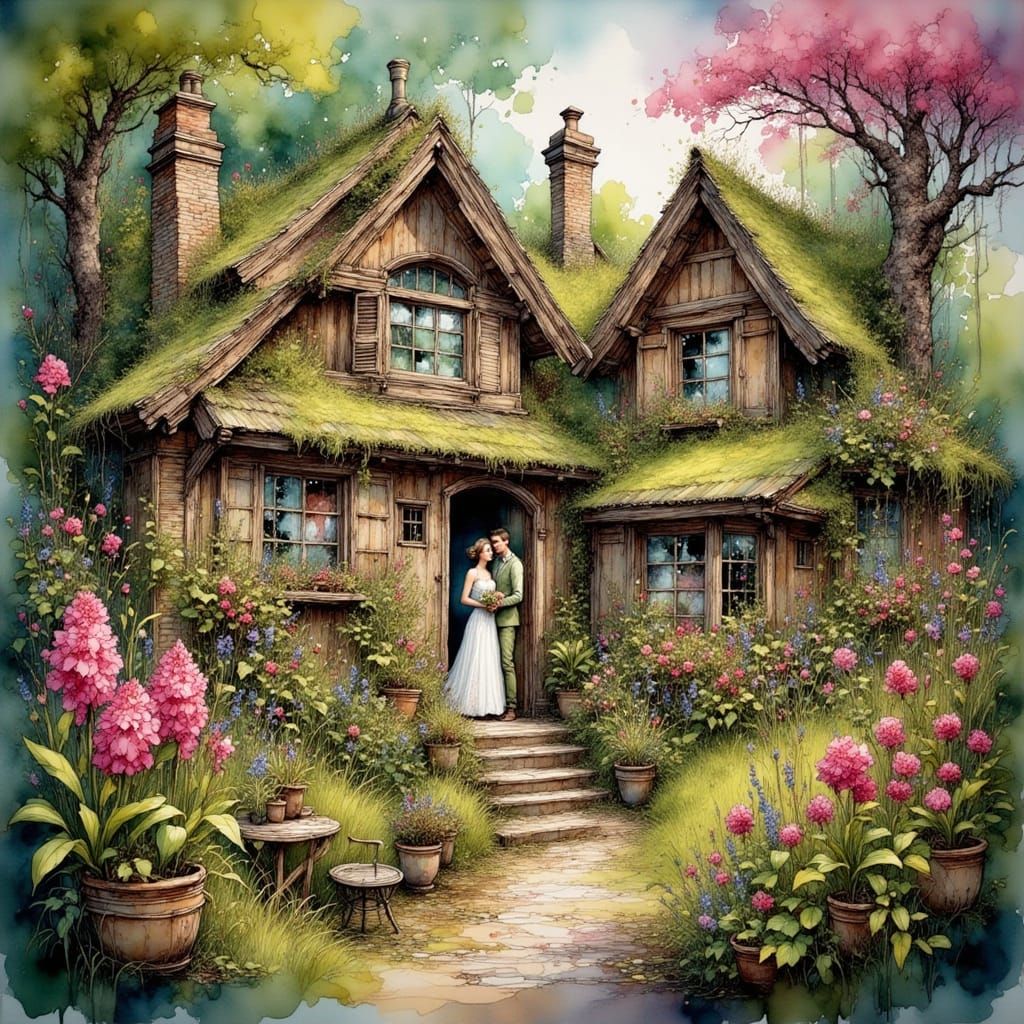 Dreamlike Cottages and Loving Couples in Fantasy Art
