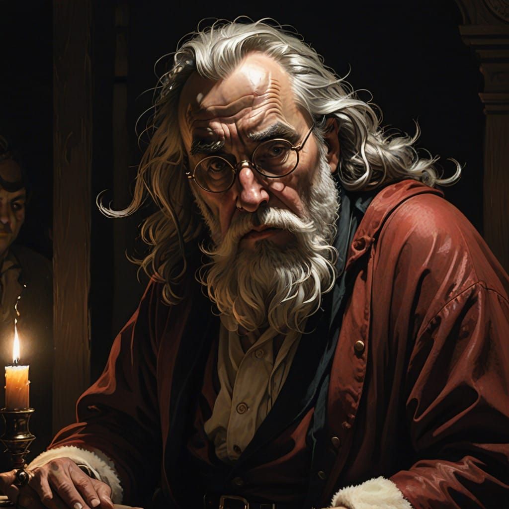 Disheveled Santa Claus in Moody Chiaroscuro Lighting