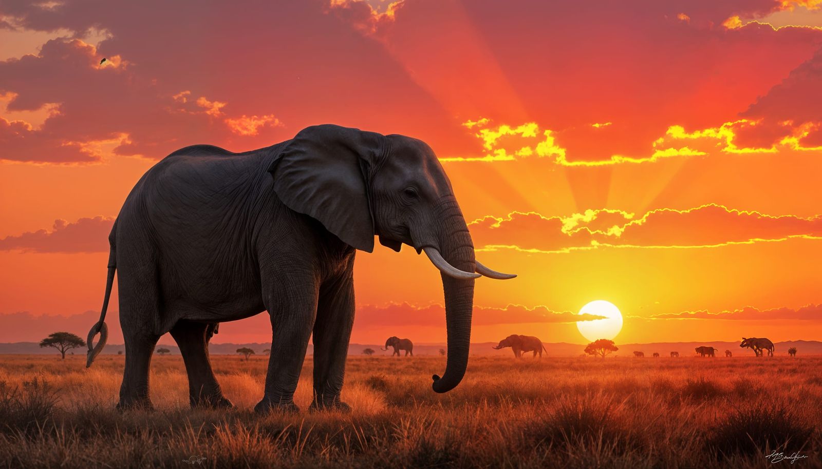 Majestic African Elephant at Vibrant Sunset