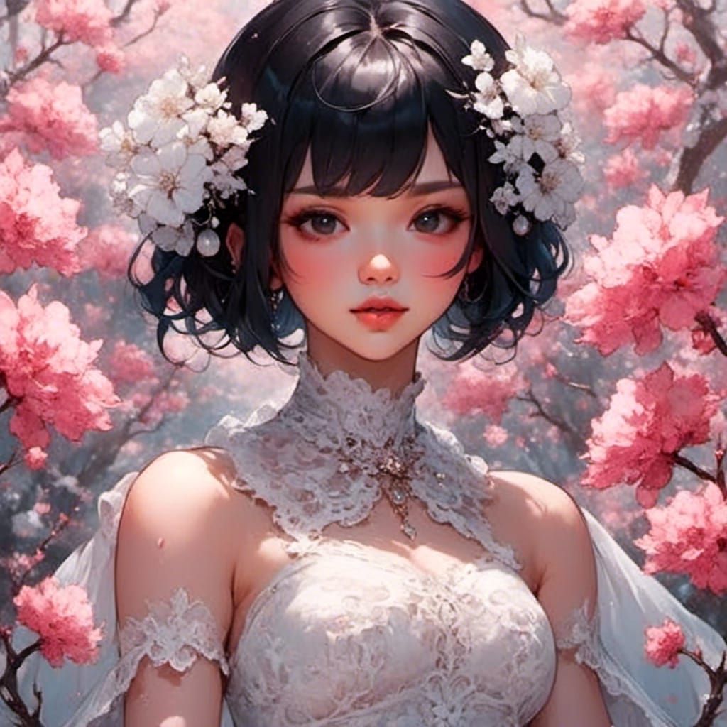 Lace Anime Girl in Japanese Wonderland