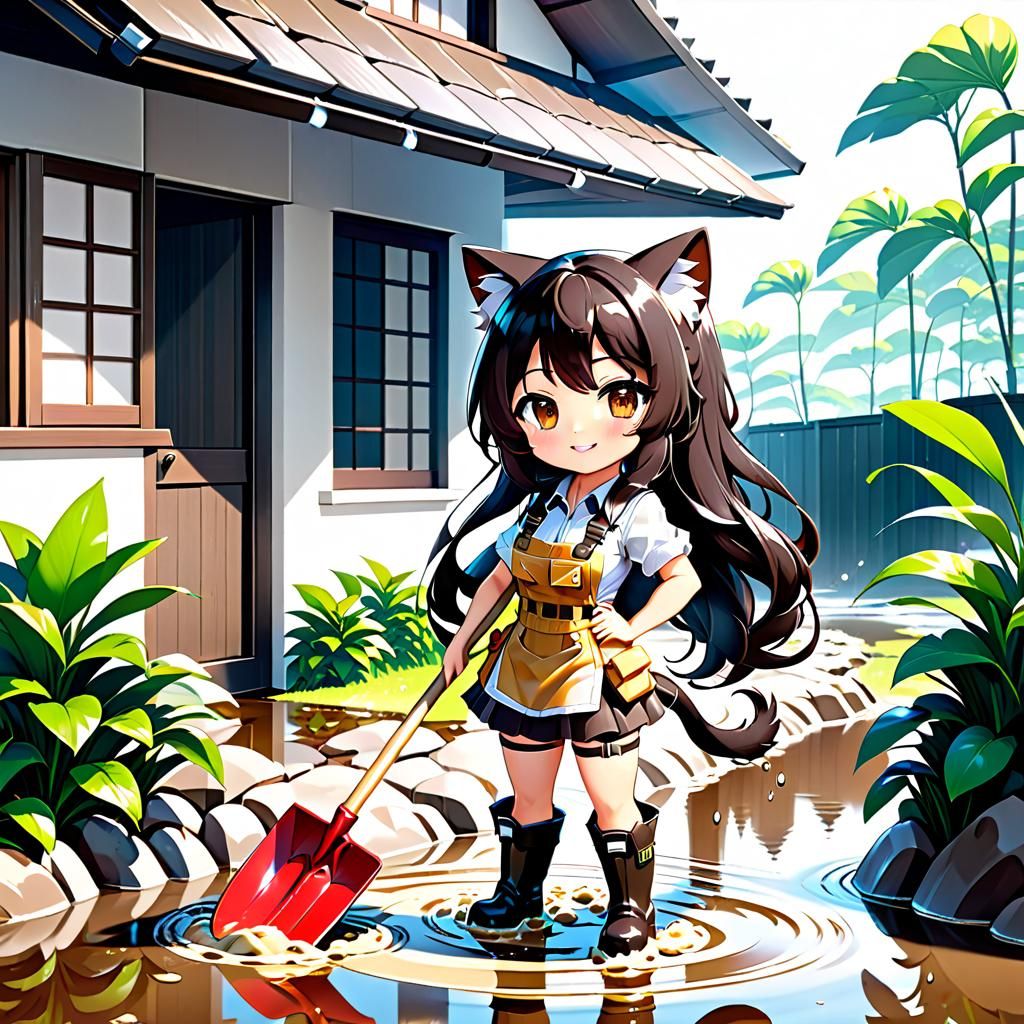 Anime Girl Cleans Up Flood Damage