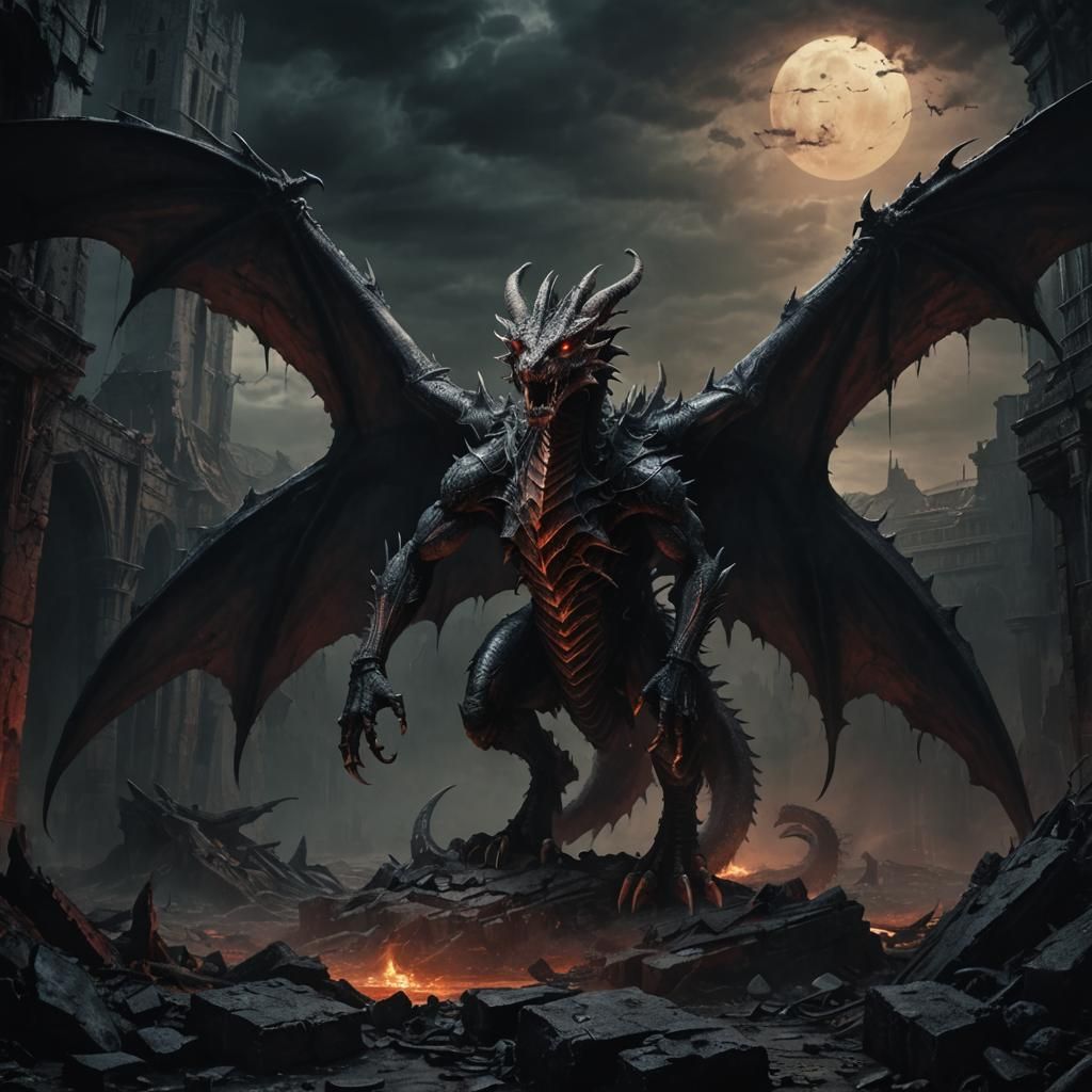 Demonic Dragon in Dark Fantasy Illustration