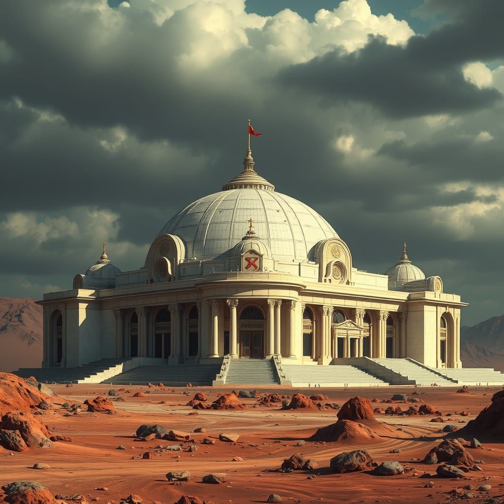 Surreal Futuristic Cityscape Blends Neoclassical Art Deco wi...