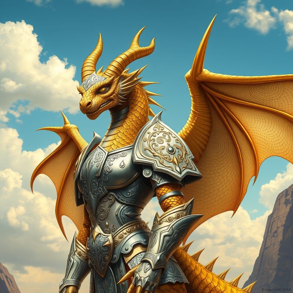 Majestic Dragonkin Paladin with Golden Scales and Wings