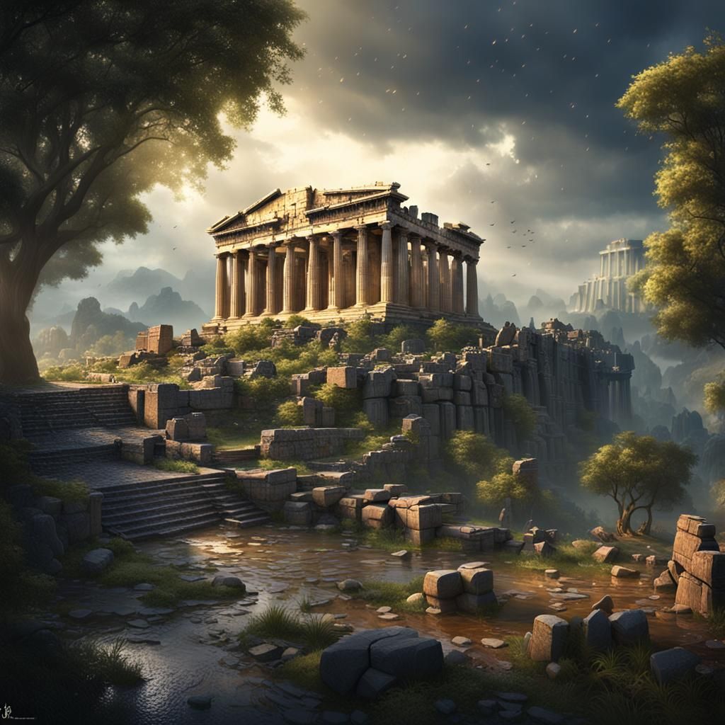 Acropolis in Summer Rain: A Fantastical Matte Painting