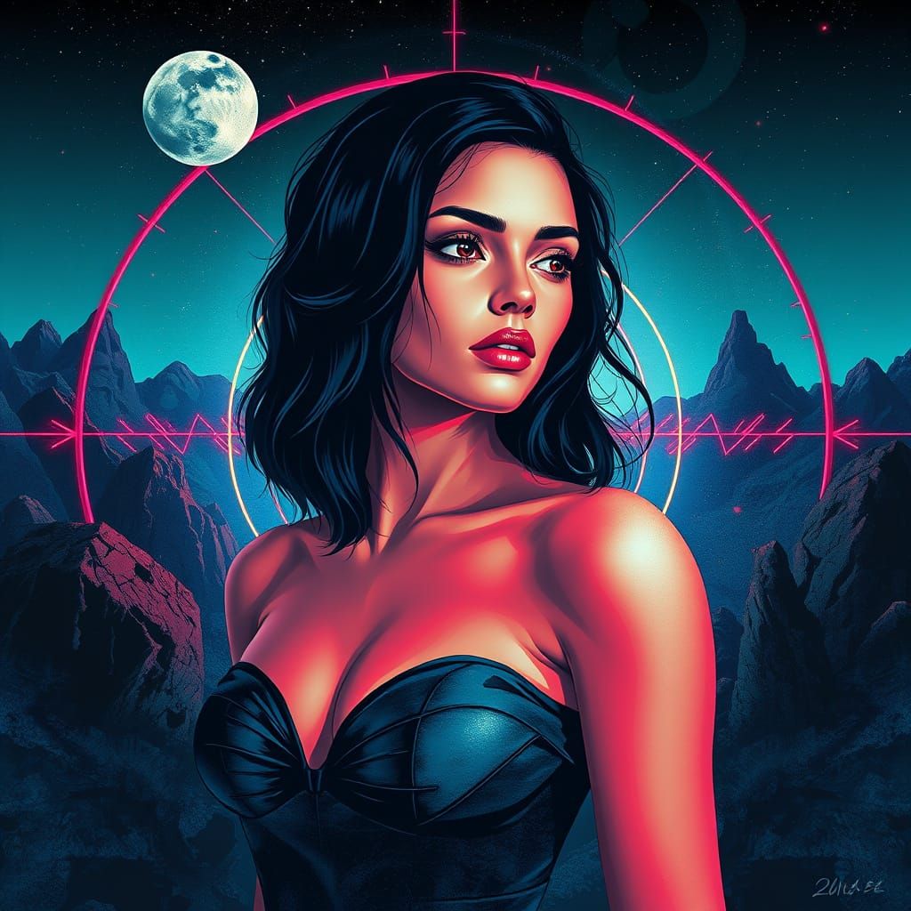 Woman in Pop Art Style with Nocturnal Elements