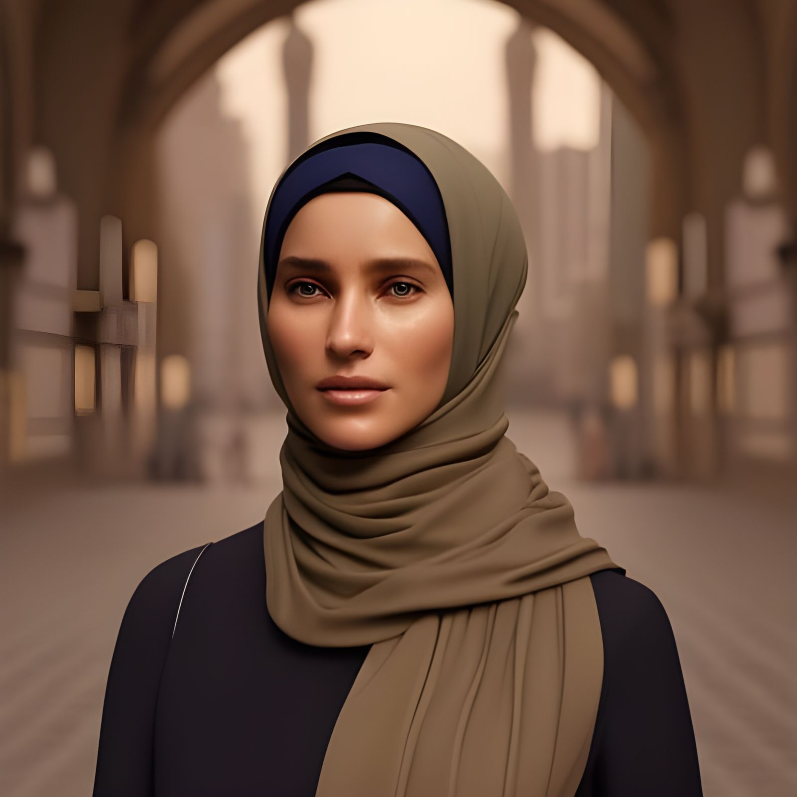 German Woman Portrait in Hijab, Hyperdetailed Concept Art