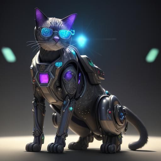 Holographic Cosmic Cat in Futuristic Sci-Fi Style