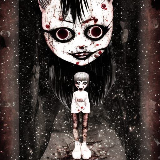 Disturbing Portrait with Broken Dolls in Horror Style