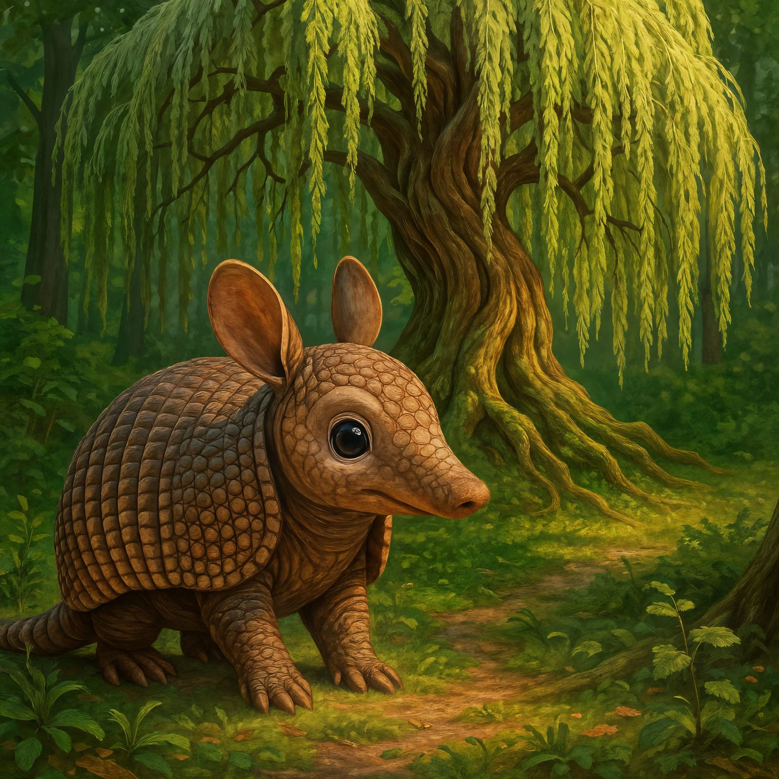 Detailed CGI Cartoon Armadillo Willow Tree