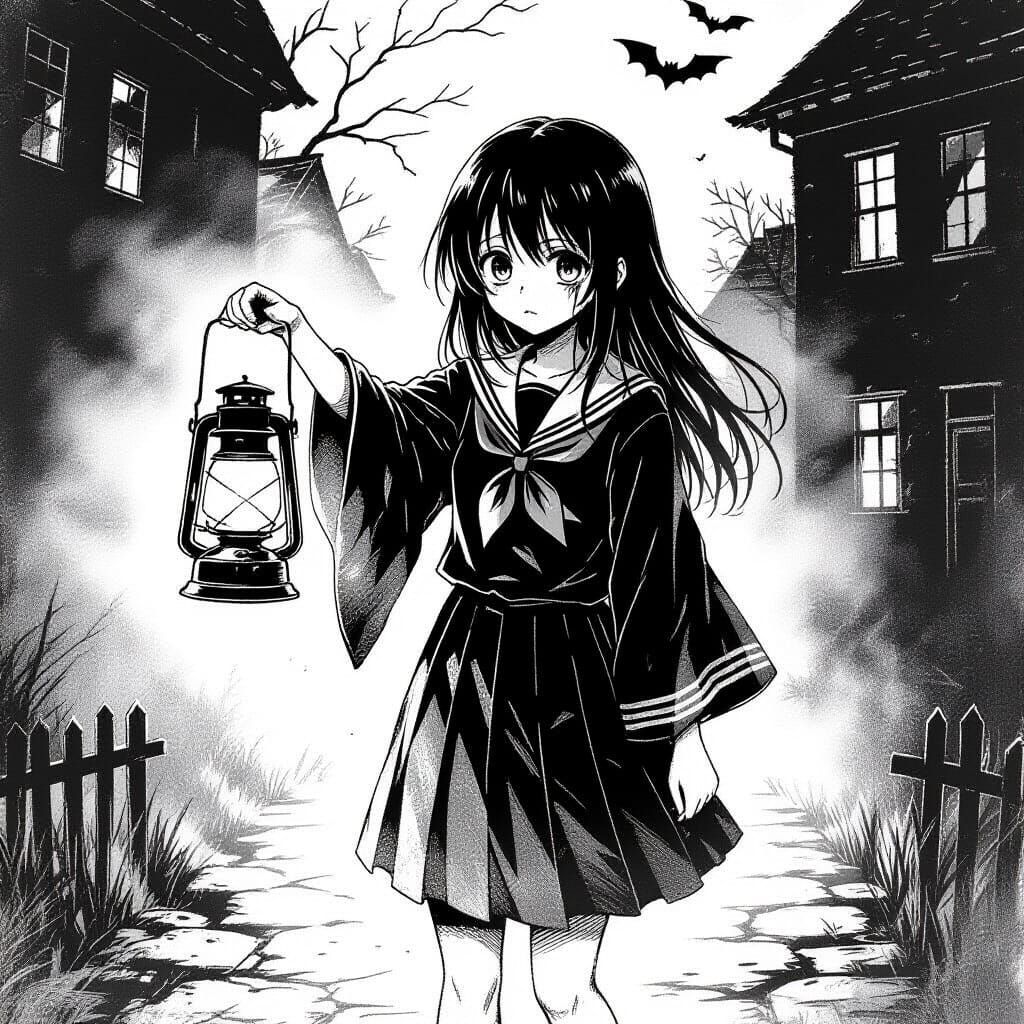 Spooky Japanese Ghost Girl With Lantern in Haunted School