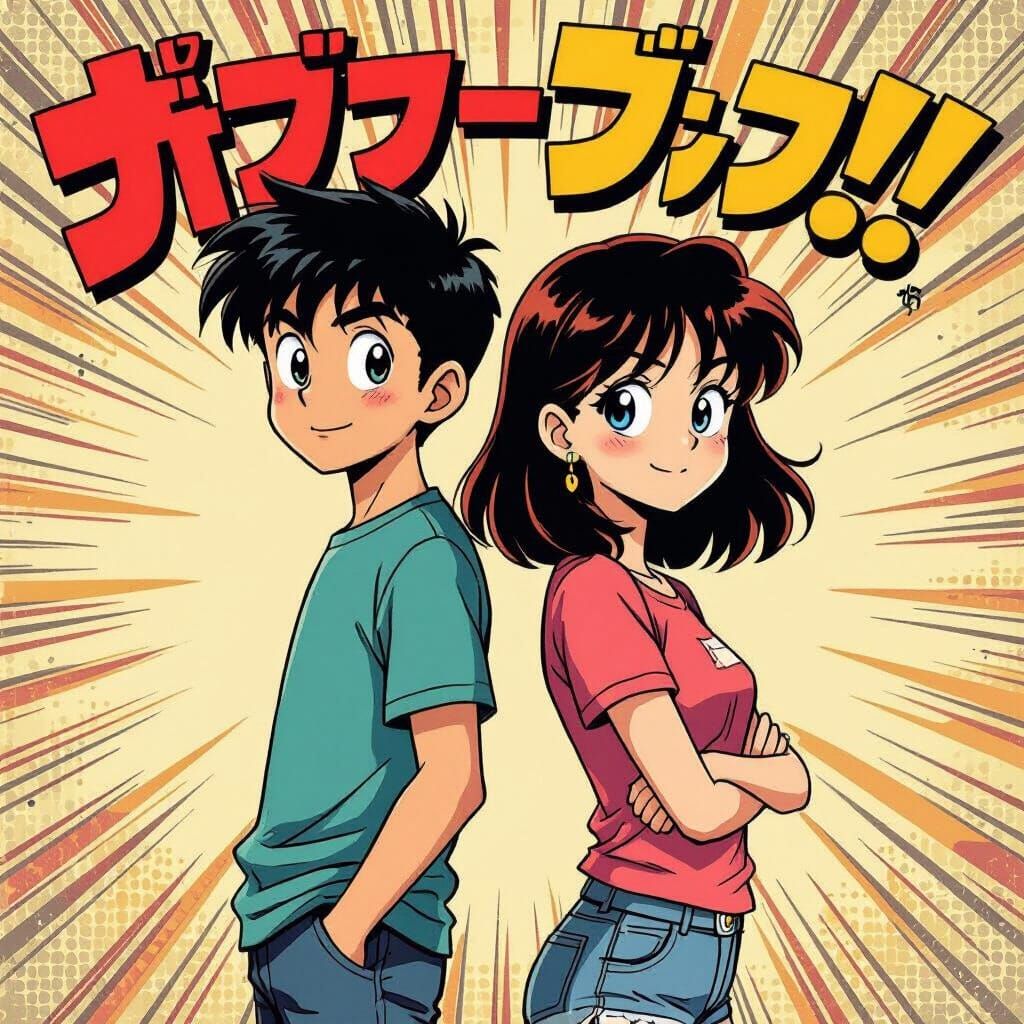 Retro Manga Comedy Illustration of Boy and Girl