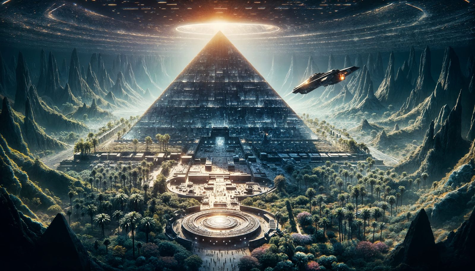 Epic Futuristic Pyramid Metropolis in 16mm Cinematic Style