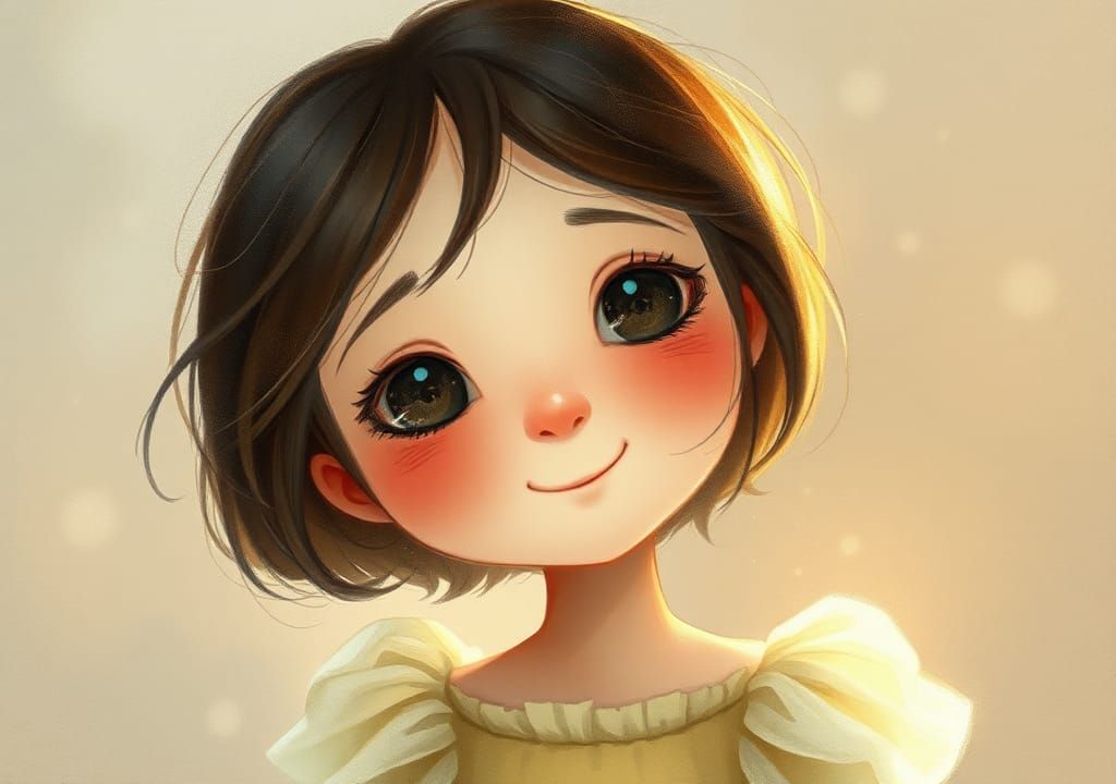 Dreamy Girl in Watercolor and Folk-Art Style