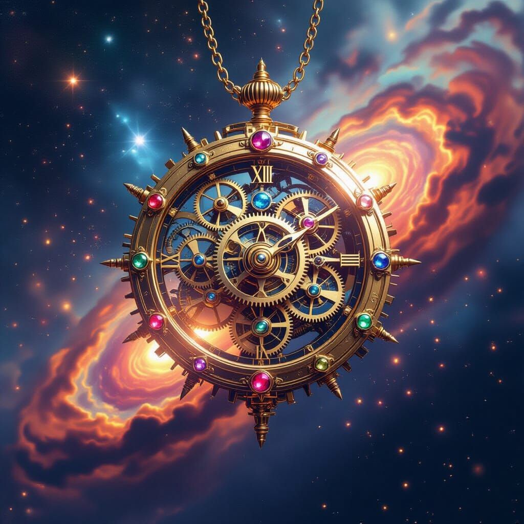 Celestial Clockwork Heart in Cosmic Nebula