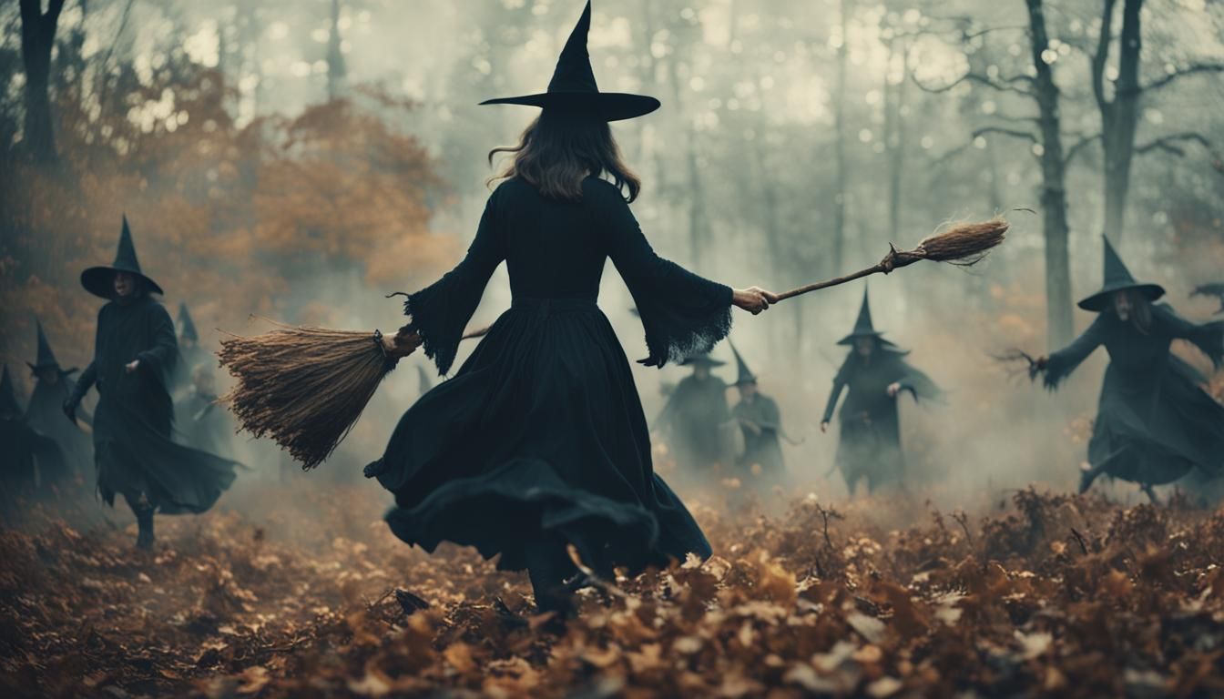 Cinematic Witch Flying to Witches' Gathering