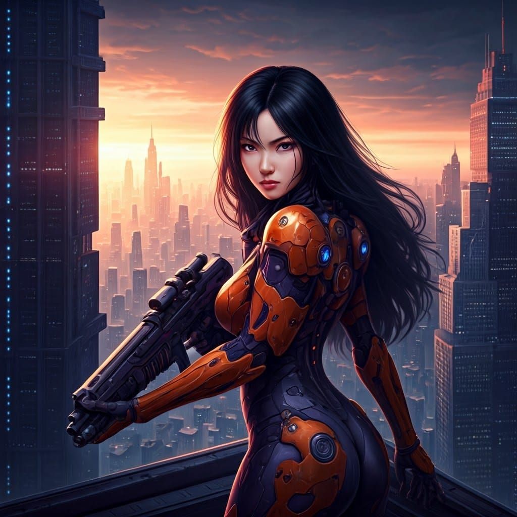 Cyberpunk Warrior in Futuristic Metropolis