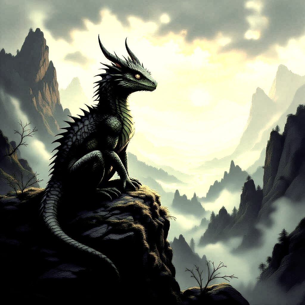 Basilisk Overlooking Landscape in Sinister Style