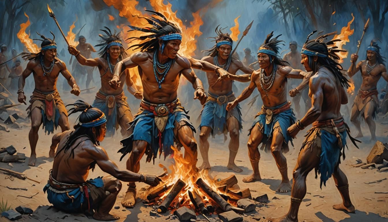 Krah Tribe Dance: Oil Painting in Gurney Style