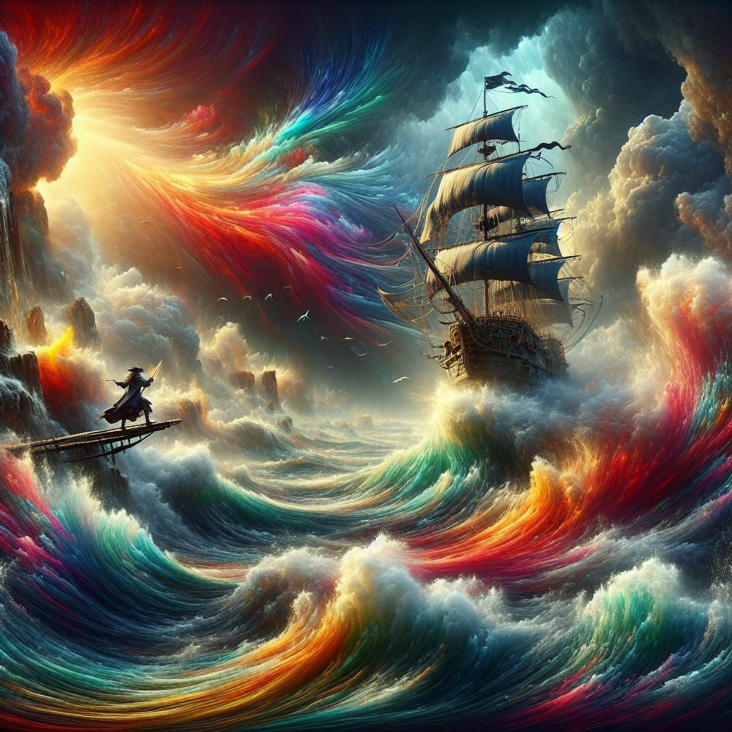 Pirate Walks the Plank Amidst Fantastical Storm