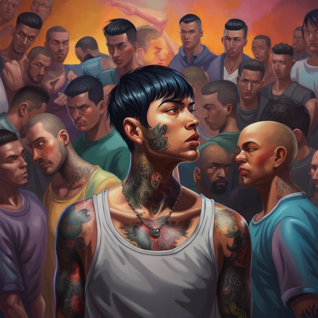Tattooed Youth in Dynamic, Detailed Splash Art