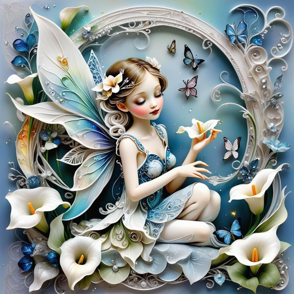 Rainbow Fairy on Calla Lily, Digital Art